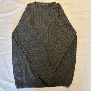 Woolovers Charcoal Gray Crewneck Cable knit Sweater L 100% wool- see photos